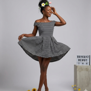 Classic Striped Off-Shoulder Flare Dress