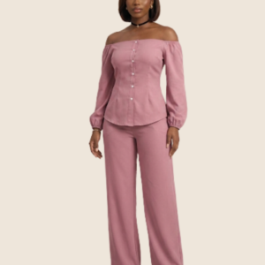 Peach off shoulder corset, long sleeved 2 piece set.