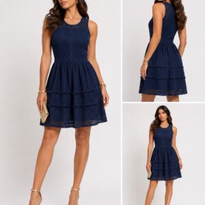 Elegant Navy Eyelet Midi Dress | Baykayz Beaut