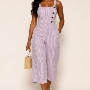 Striped Button Detail Wide-Leg Jumpsuit